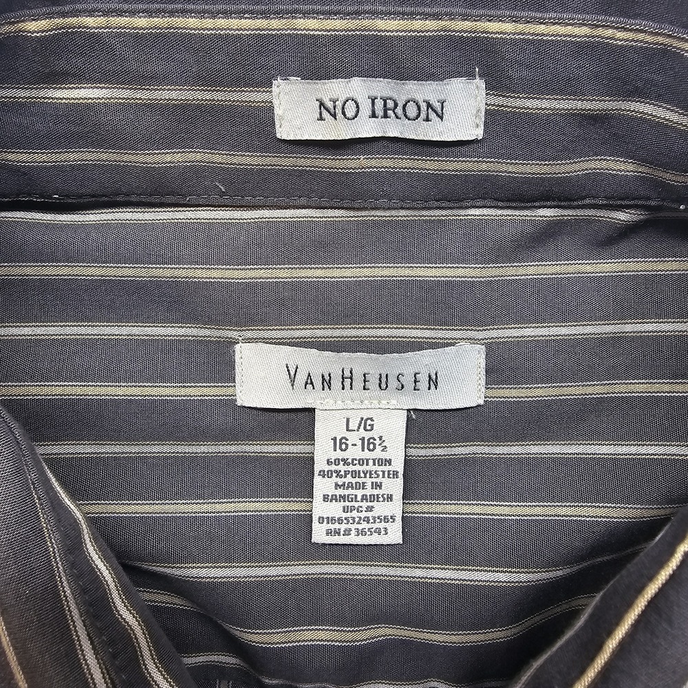 Van Heusen No Iron Button-Down Shirt Men's L 16-16.5 Gray White Short Sleeve - Picture 5 of 5